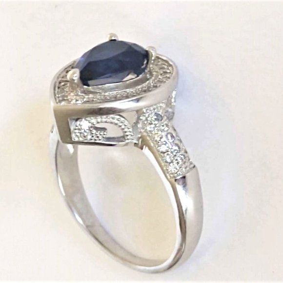 925 Sterling Silver Blue Sapphire and CZ ring - Picture 8 of 16